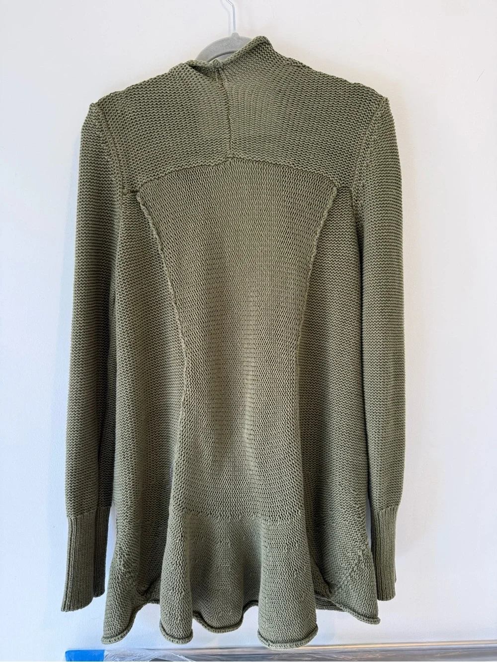 Free People Olive Green Ruffle Waterfall Cardigan 100% Cotton Knit Size L